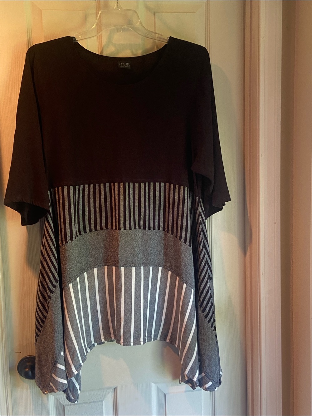 Black and Gray Striped Short-Sleeve Tunic